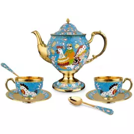 Чайный набор серебряный "Петушок" на 2 персоны